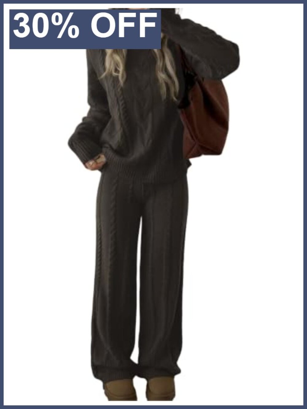 Cable Knit Sweater Set Pullover & Wide Leg Pants 2-Piece
